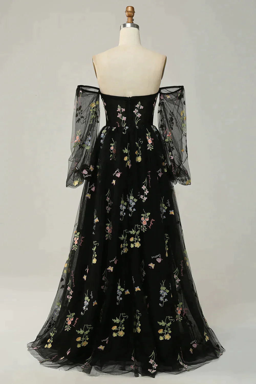 Spring Wedding Color, Green Off The Shoulder Long  Sleeves A-Line Prom Dress With Embroidery