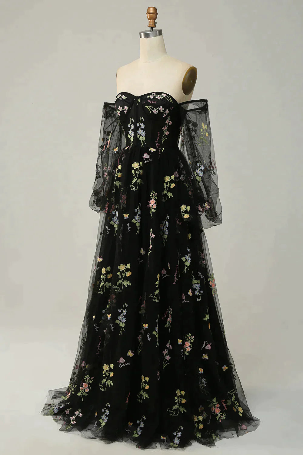 Mismatched Bridesmaid Dress, Green Off The Shoulder Long  Sleeves A-Line Prom Dress With Embroidery