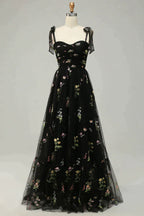 Bridesmaid Dresses Websites, Romantic A-Line Spaghetti Straps Embroidery Long Prom Dress