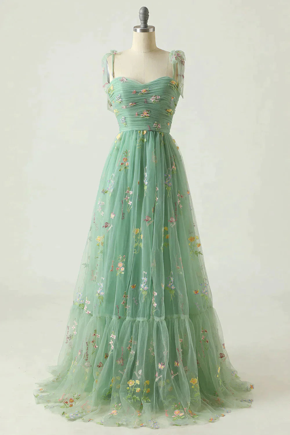 Bridesmaid Dresses Website, Romantic A-Line Spaghetti Straps Embroidery Long Prom Dress