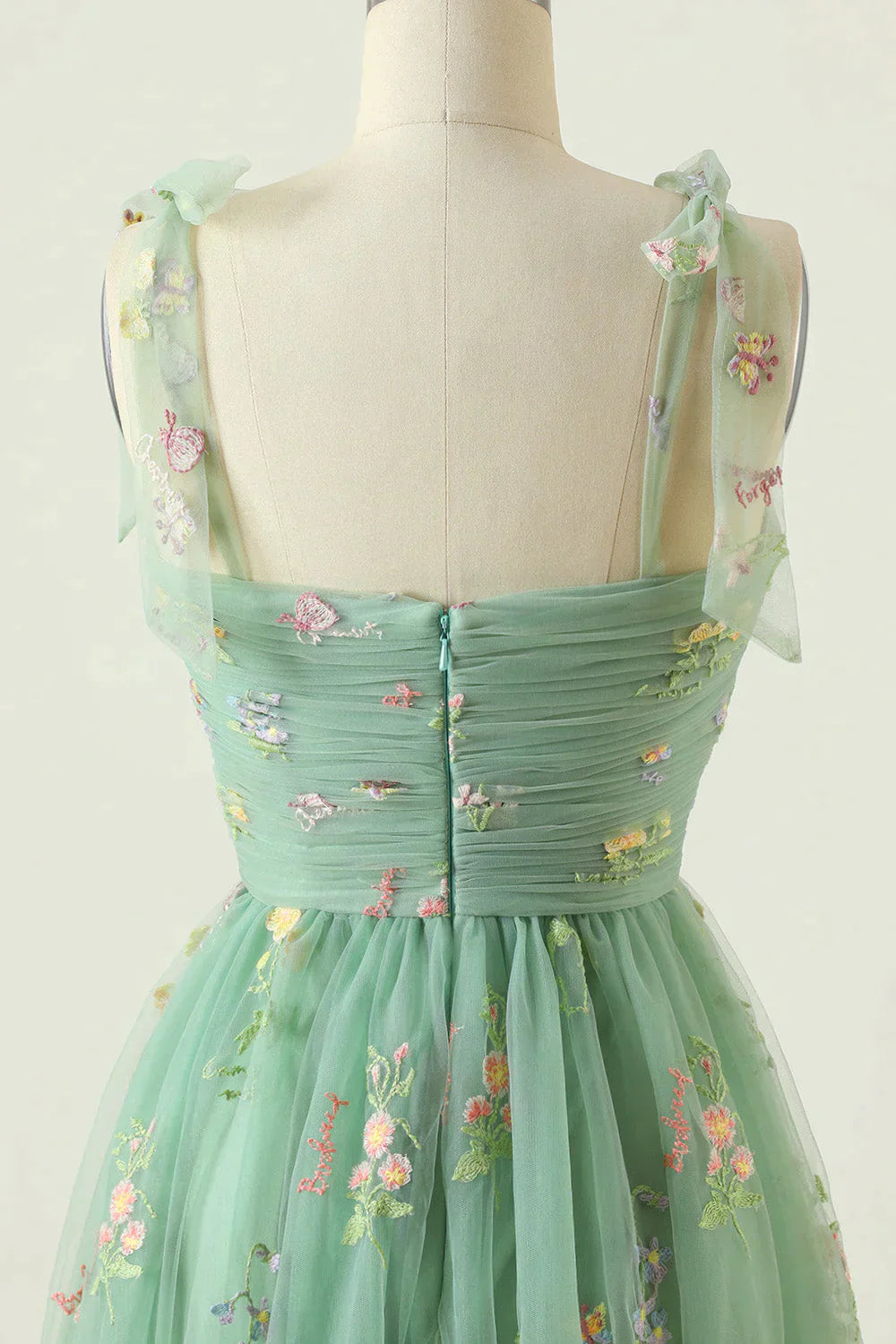 Bridesmaids Dresses Satin, Romantic A-Line Spaghetti Straps Embroidery Long Prom Dress Main image