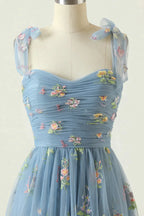 Bridesmaid Dresses Satin, Romantic A-Line Spaghetti Straps Embroidery Long Prom Dress
