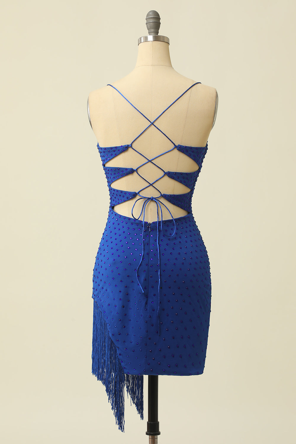 Royal Blue Spaghetti Straps Homecoming Dress With Fringes Secondary image