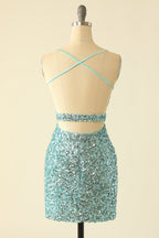 Party Dress Aesthetic, Green Open Back Sequin Glitter Homecoming Dress