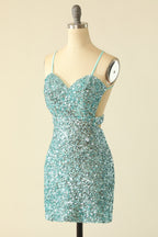 Party Dresses Black, Green Open Back Sequin Glitter Homecoming Dress