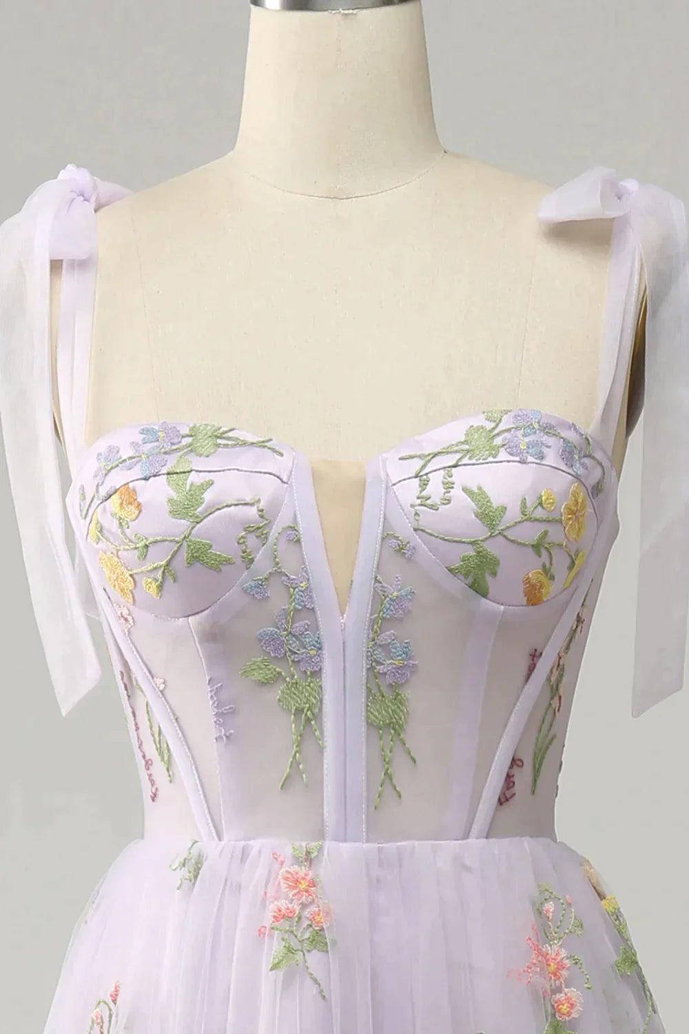 Elegant Dress Classy, A-Line Tie Straps Zipper Back Long Prom Dress With Embroidery Main image