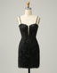 Party Dress Miami, Black Spaghetti Straps Corset Back Sequin Homecoming Dress