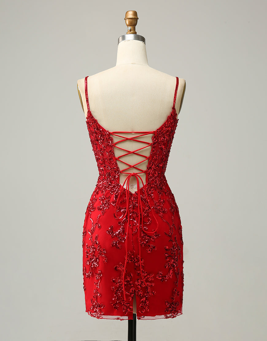 Red Sheath Corset Back Short Sequin Homecoming Dress Secondary image