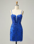 Bridesmaid Dress Style Long, Red Sheath Corset Back Short Sequin Homecoming Dress