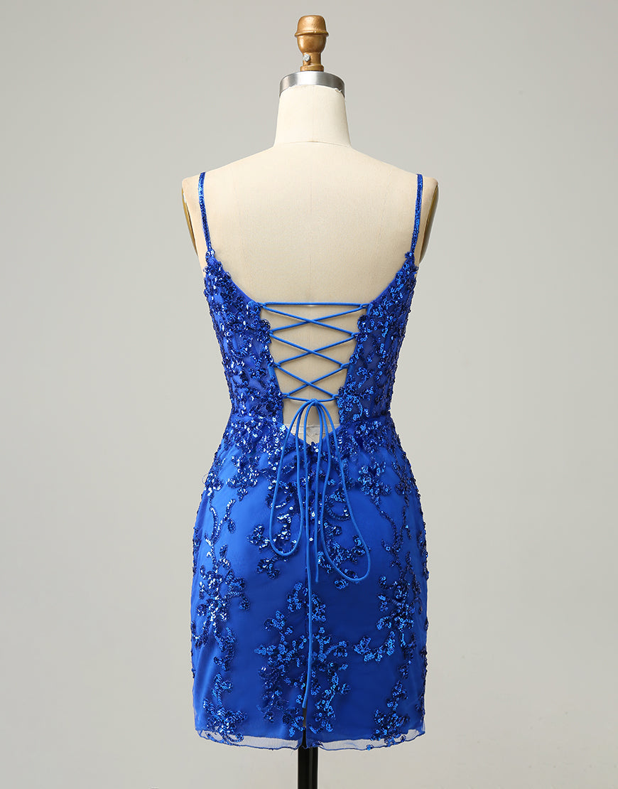 Bridesmaid Dress For Beach Wedding, Red Sheath Corset Back Short Sequin Homecoming Dress