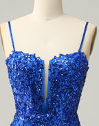 Bridesmaid Dresses For Beach Wedding, Red Sheath Corset Back Short Sequin Homecoming Dress