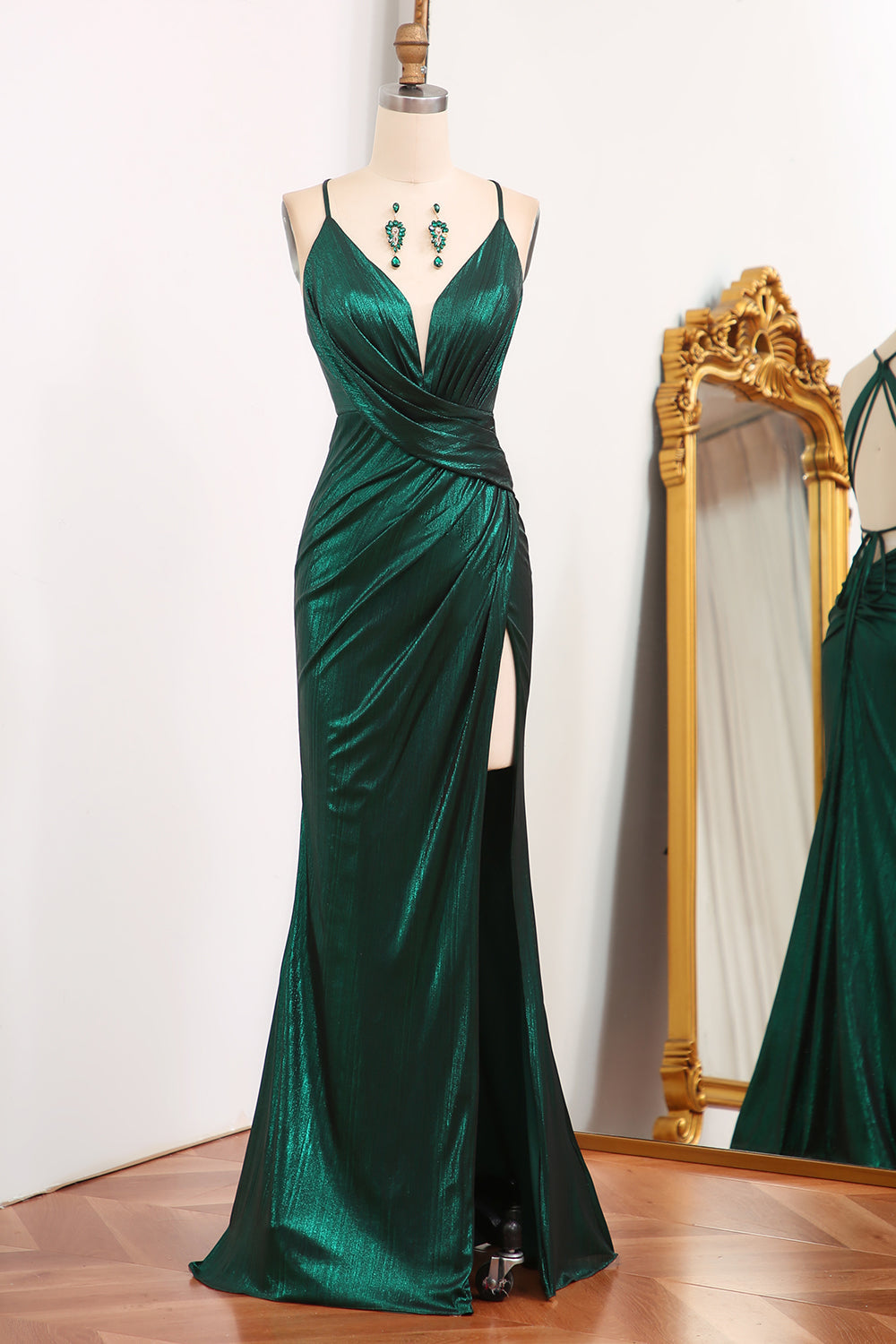 Party Dresses Classy Elegant, Dark Green Mermaid Spaghetti Straps Keyhole Long Prom Dress With Slit