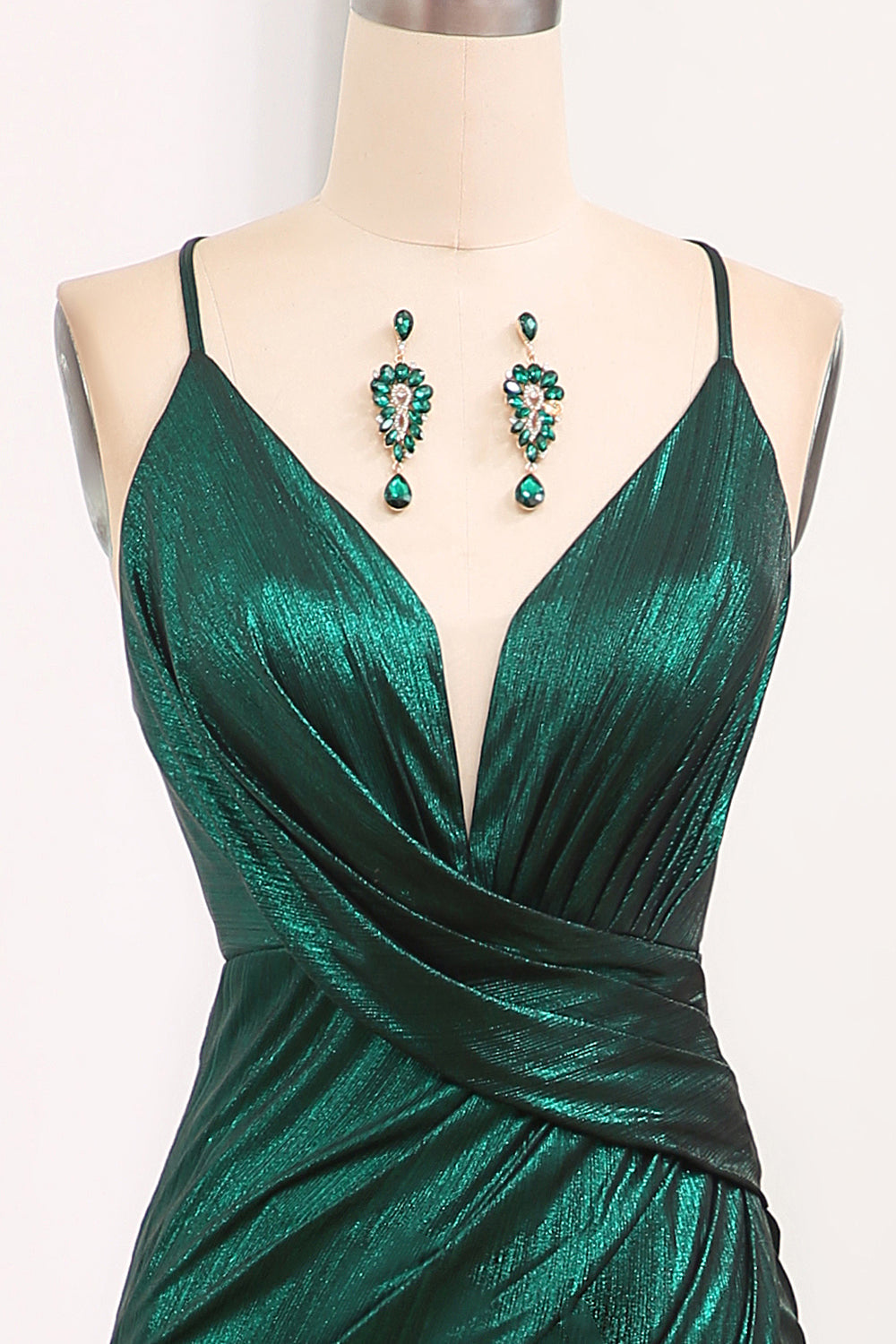 Party Dresses For 31 Year Olds, Dark Green Mermaid Spaghetti Straps Keyhole Long Prom Dress With Slit Main image