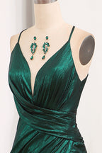 Party Dress Size 29, Dark Green Mermaid Spaghetti Straps Keyhole Long Prom Dress With Slit
