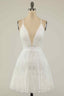 Party Dresses Maxi, A-line Deep V Neck Crossed Back Embroidery Mini Homecoming Dress