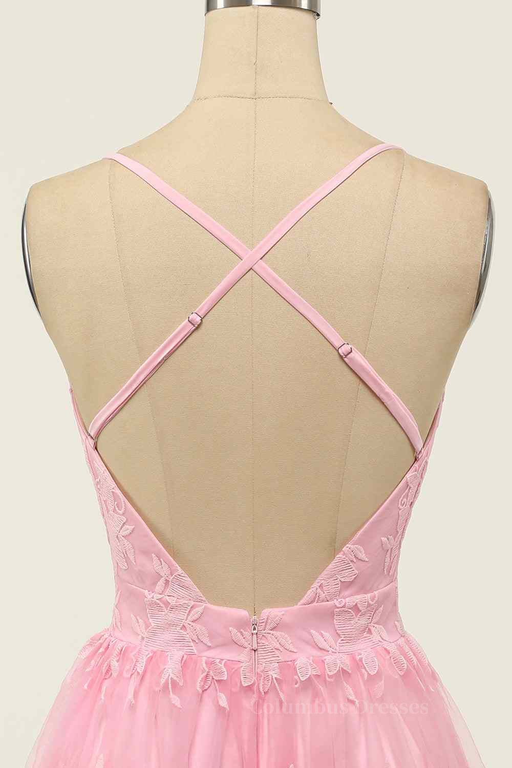 Party Dress Shops, A-line Deep V Neck Crossed Back Embroidery Mini Homecoming Dress