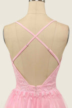 Party Dress Shops, A-line Deep V Neck Crossed Back Embroidery Mini Homecoming Dress