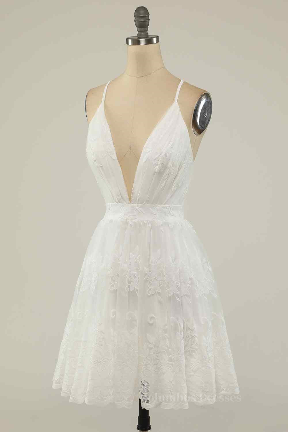 A-line Deep V Neck Crossed Back Embroidery Mini Homecoming Dress Secondary image