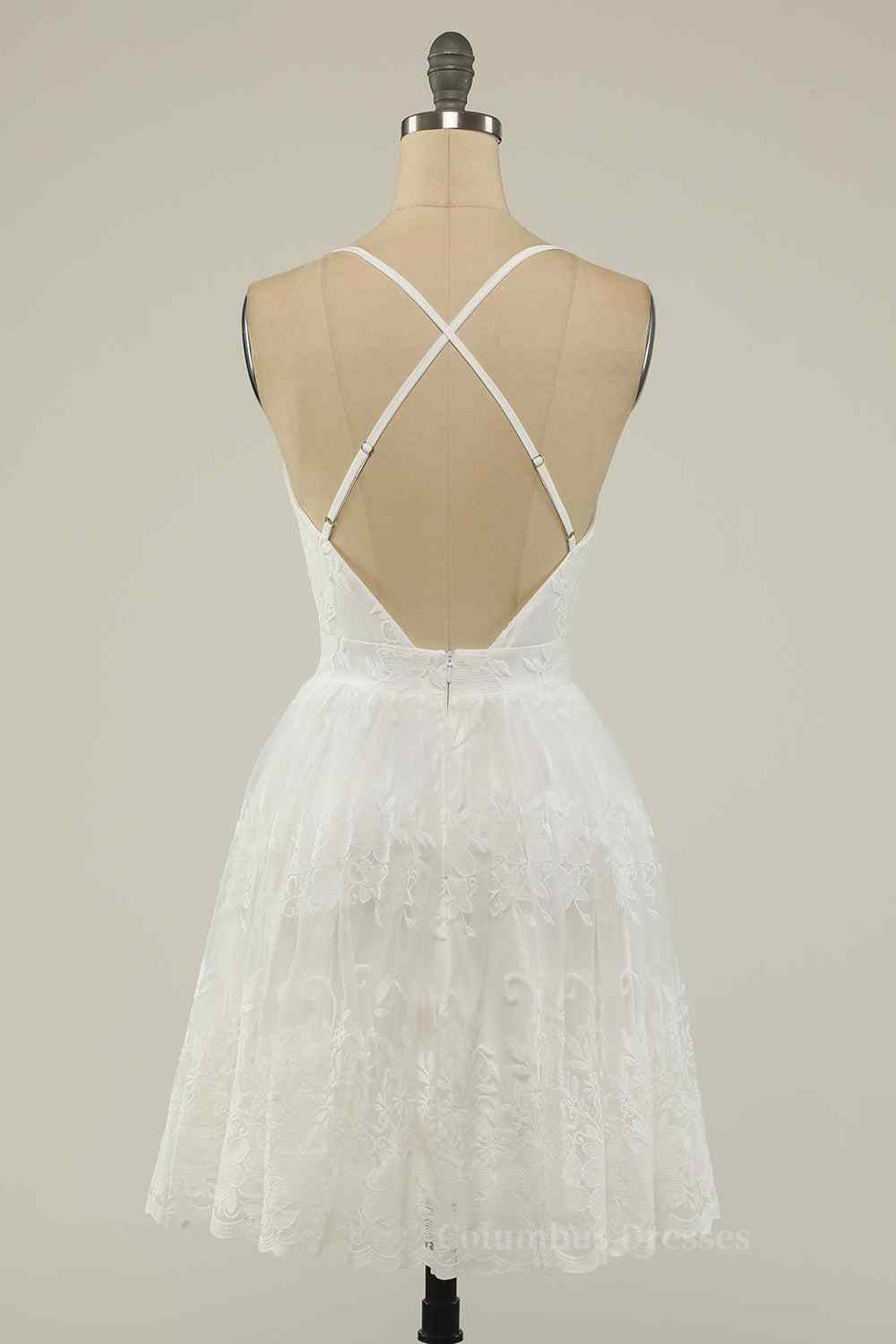 Party Dress Styling Ideas, A-line Deep V Neck Crossed Back Embroidery Mini Homecoming Dress Main image