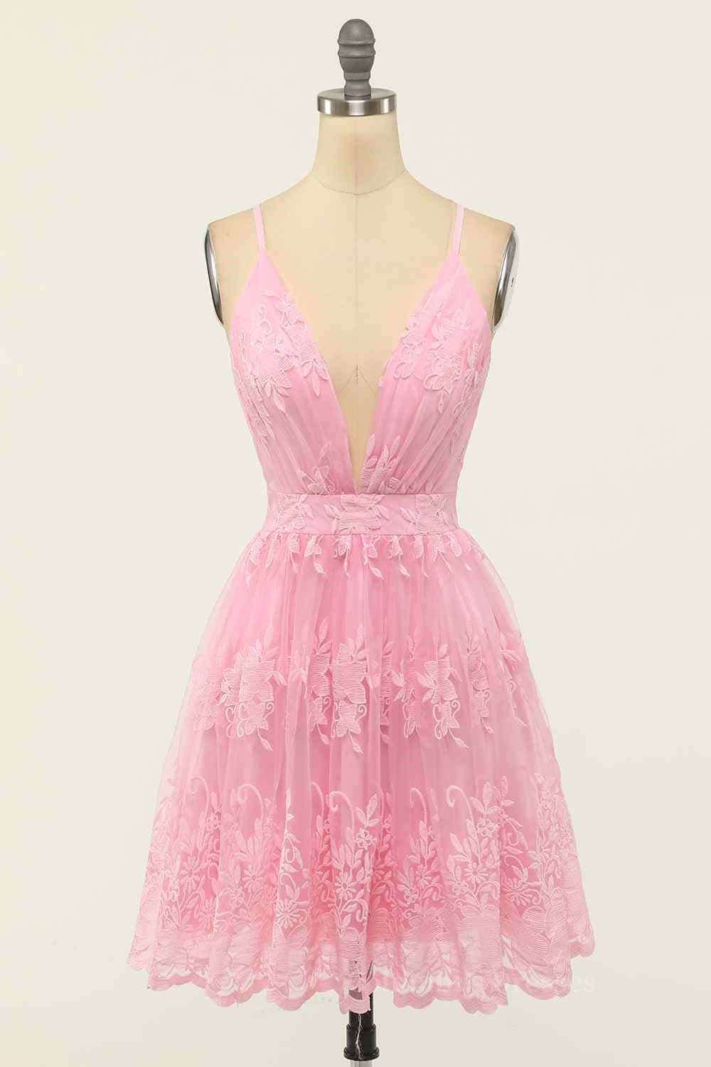 Party Dress Classy, A-line Deep V Neck Crossed Back Embroidery Mini Homecoming Dress