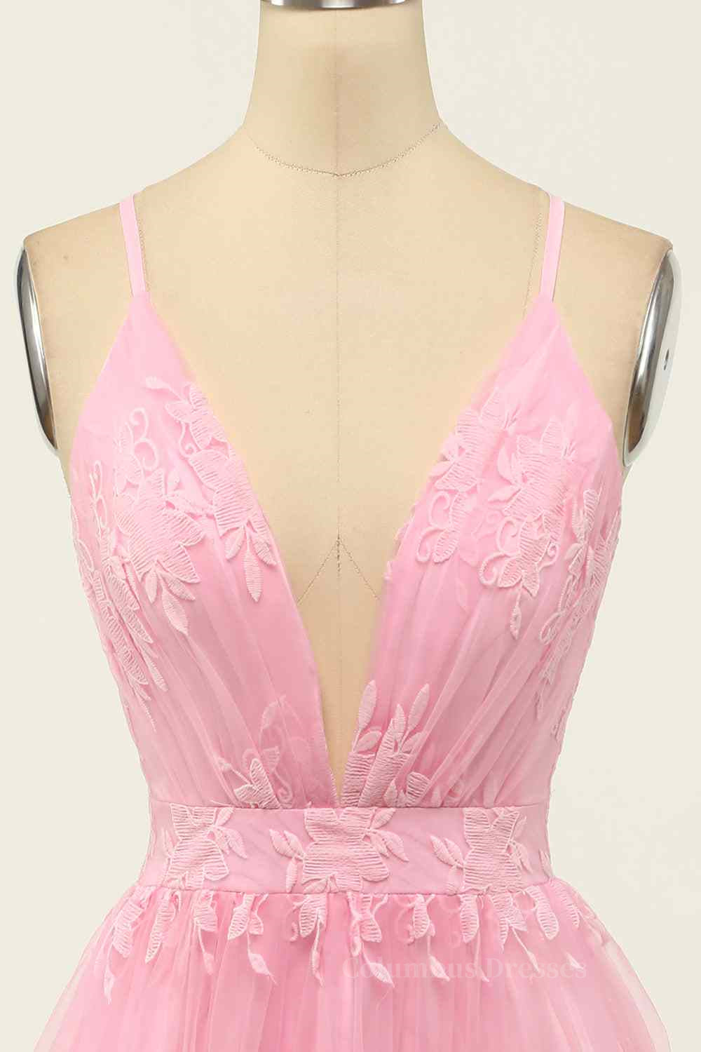 Party Dress Shopping, A-line Deep V Neck Crossed Back Embroidery Mini Homecoming Dress