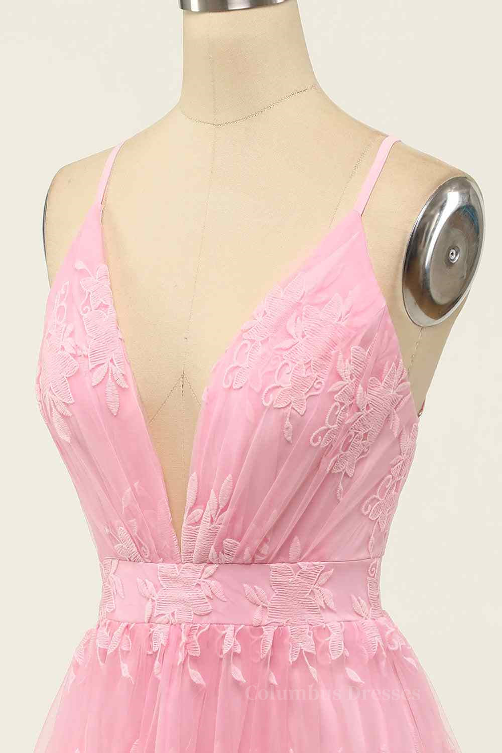 Party Dress Shop, A-line Deep V Neck Crossed Back Embroidery Mini Homecoming Dress
