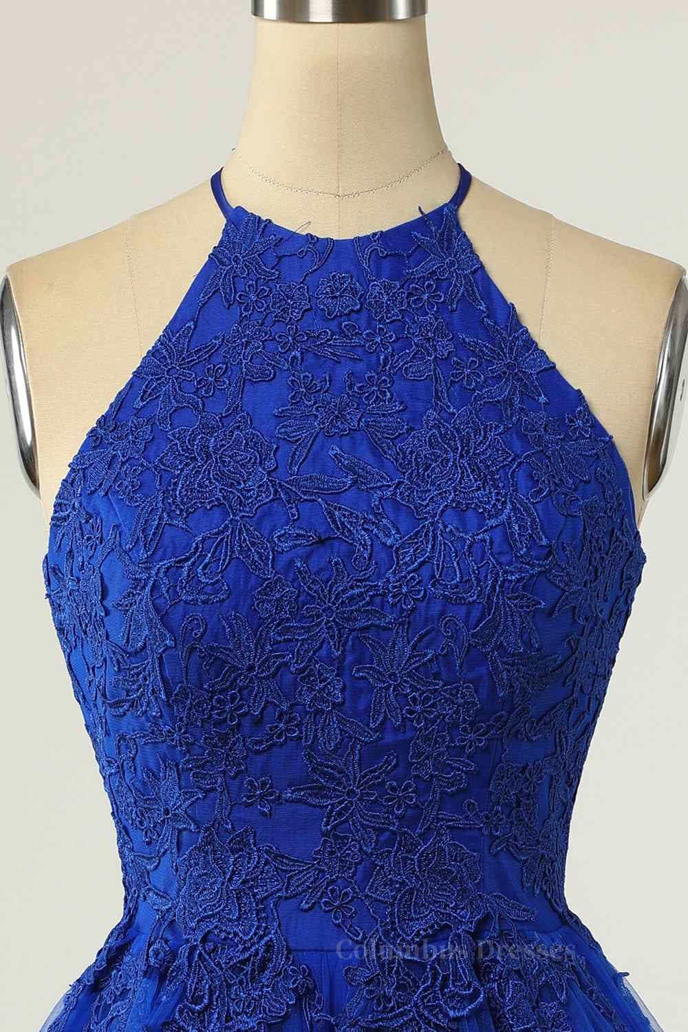 Bridesmaid Dresses For Girls, A-line Halter Keyhole Back Applique Mini Homecoming Dress