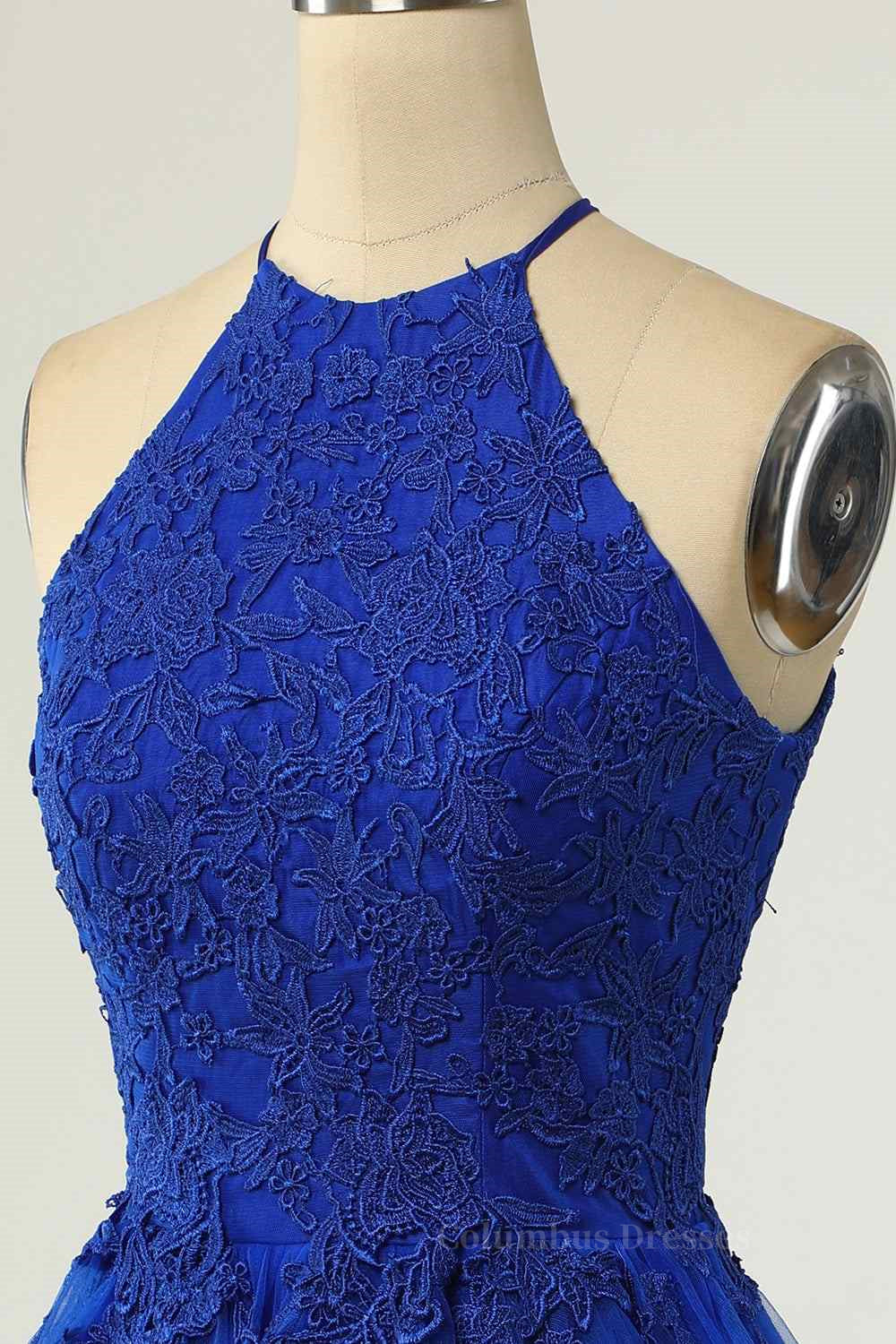 Bridesmaids Dress Red, A-line Halter Keyhole Back Applique Mini Homecoming Dress
