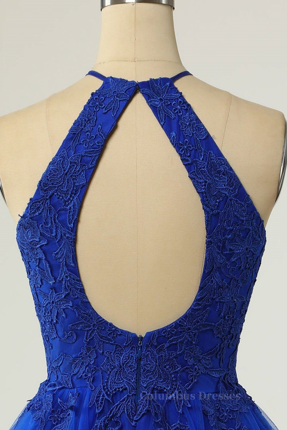 Bridesmaid Dress Red, A-line Halter Keyhole Back Applique Mini Homecoming Dress