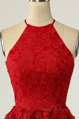 Bridesmaid Dresses Tulle, A-line Halter Keyhole Back Applique Mini Homecoming Dress