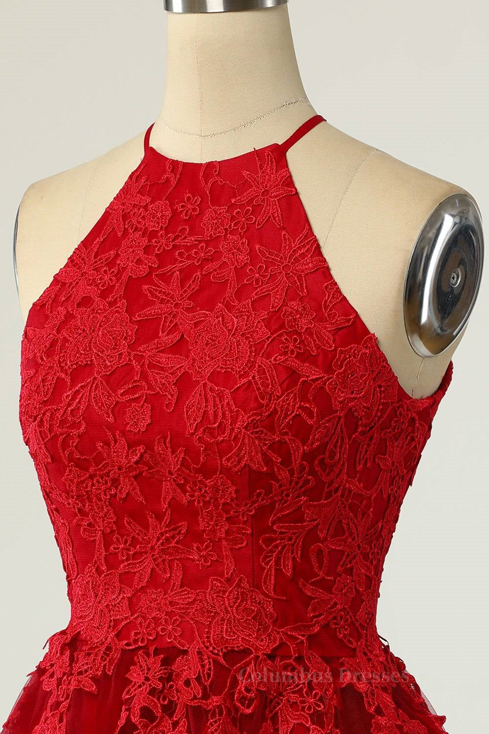 Bridesmaid Dress Tulle, A-line Halter Keyhole Back Applique Mini Homecoming Dress