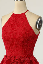 Bridesmaid Dress Tulle, A-line Halter Keyhole Back Applique Mini Homecoming Dress