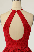 Bridesmaids Dress Chiffon, A-line Halter Keyhole Back Applique Mini Homecoming Dress