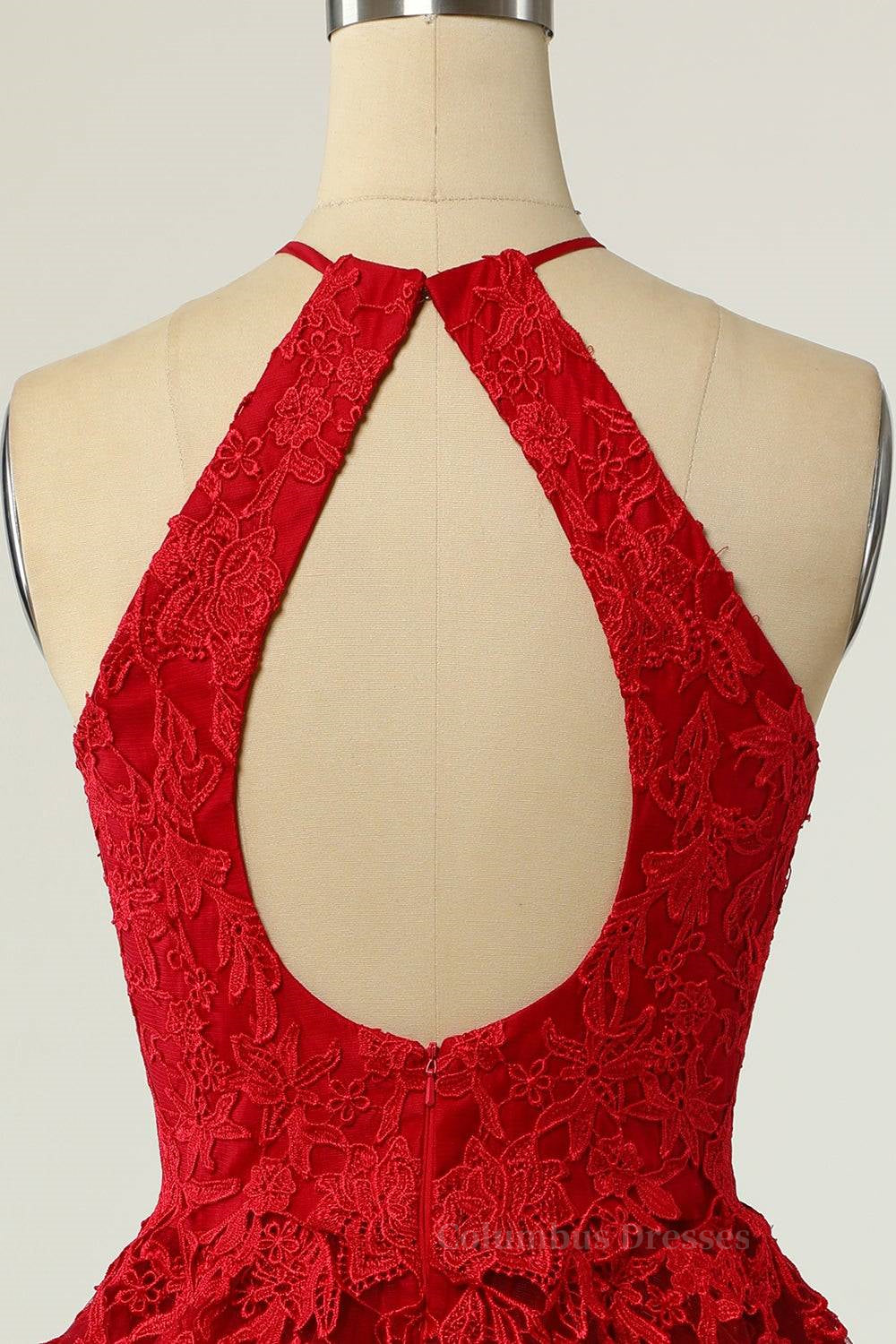 Bridesmaids Dress Chiffon, A-line Halter Keyhole Back Applique Mini Homecoming Dress