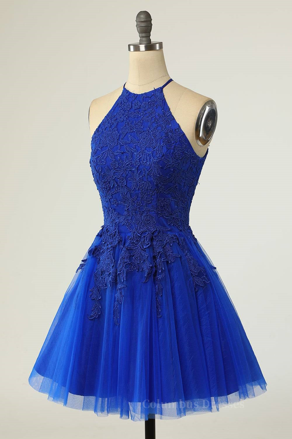 Bridesmaids Dresses Chiffon, A-line Halter Keyhole Back Applique Mini Homecoming Dress