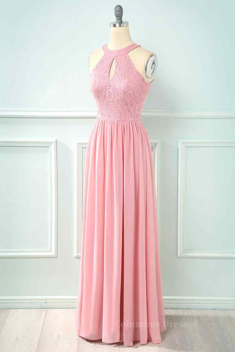 A-line Halter Lace Cut-Out Chiffon Long Bridesmaid Dress Secondary image