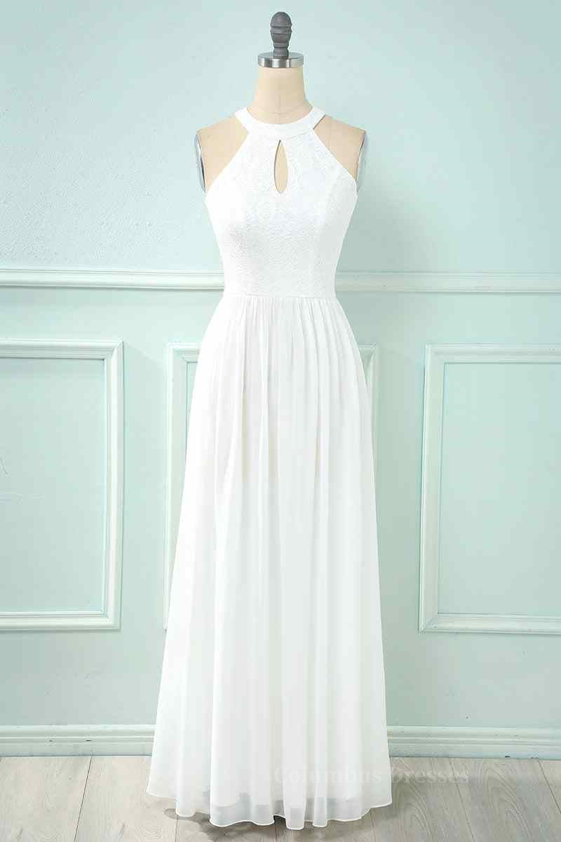 Bridesmaid Dress Fall, A-line Halter Lace Cut-Out Chiffon Long Bridesmaid Dress