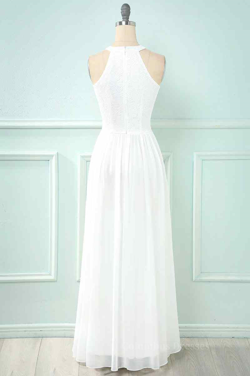 Bridesmaids Dress Fall, A-line Halter Lace Cut-Out Chiffon Long Bridesmaid Dress
