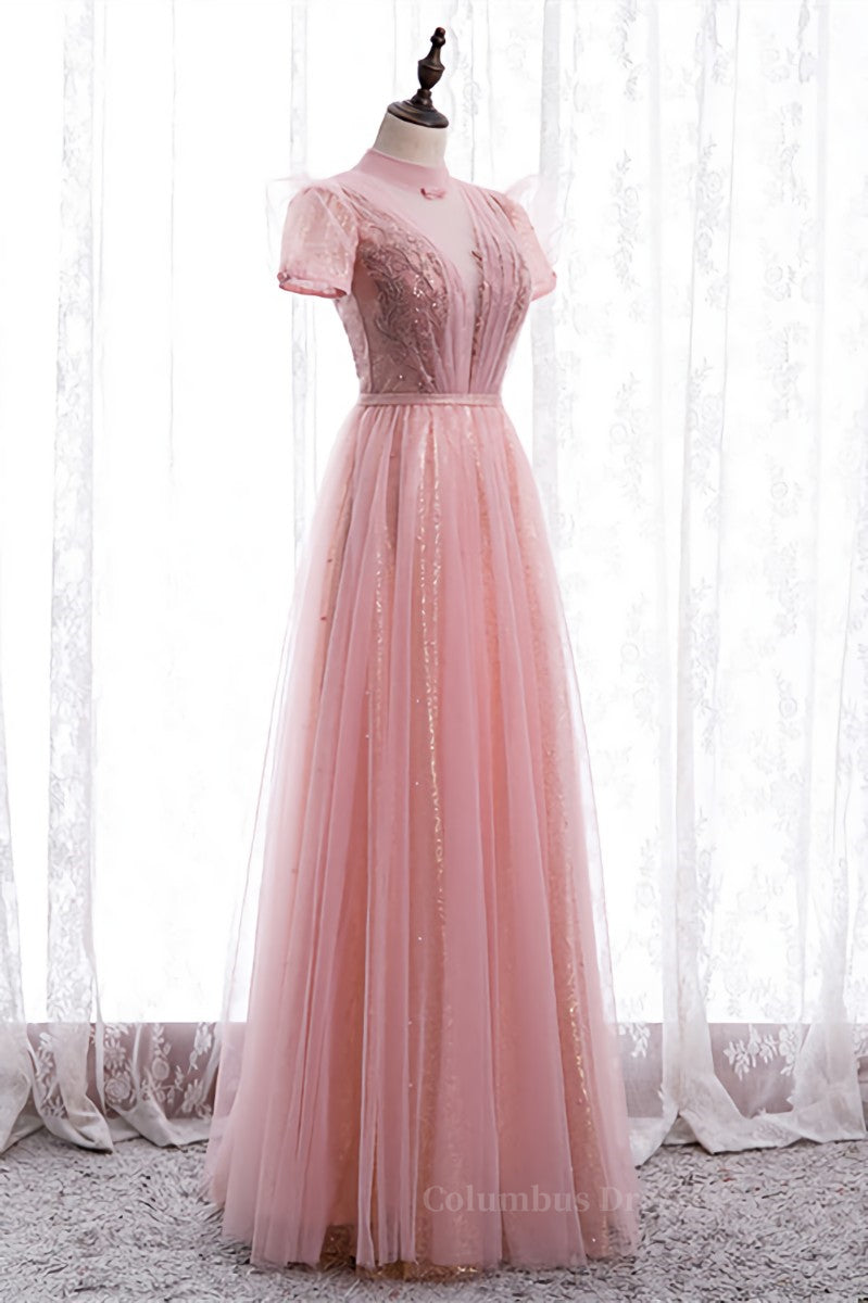 A-line Illusion High Neck Beaded-Embroidery Maxi Formal Dress with Bow Secondary image