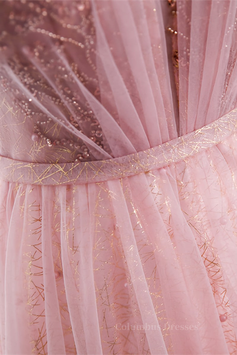 Homecoming Dresses Sparkles, A-line Illusion High Neck Beaded-Embroidery Maxi Formal Dress with Bow