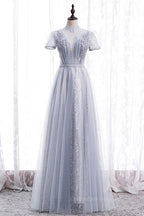 Homecoming Dresses Black, A-line Illusion High Neck Beaded-Embroidery Maxi Formal Dress with Bow