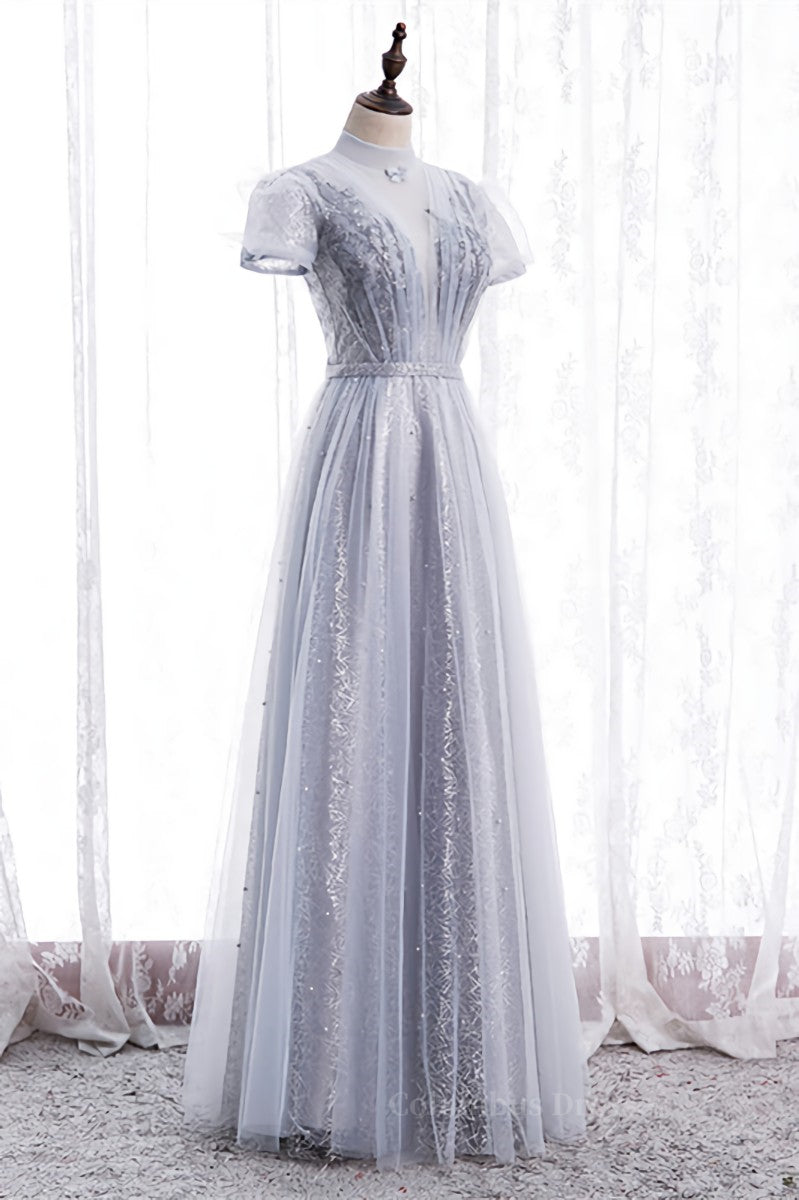 Homecoming Dresses Bodycon, A-line Illusion High Neck Beaded-Embroidery Maxi Formal Dress with Bow