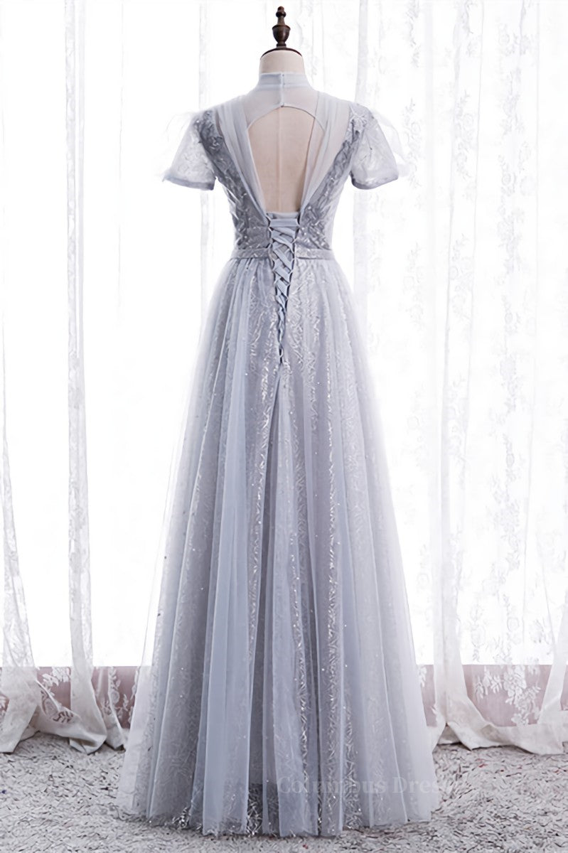 Homecomming Dress Black, A-line Illusion High Neck Beaded-Embroidery Maxi Formal Dress with Bow