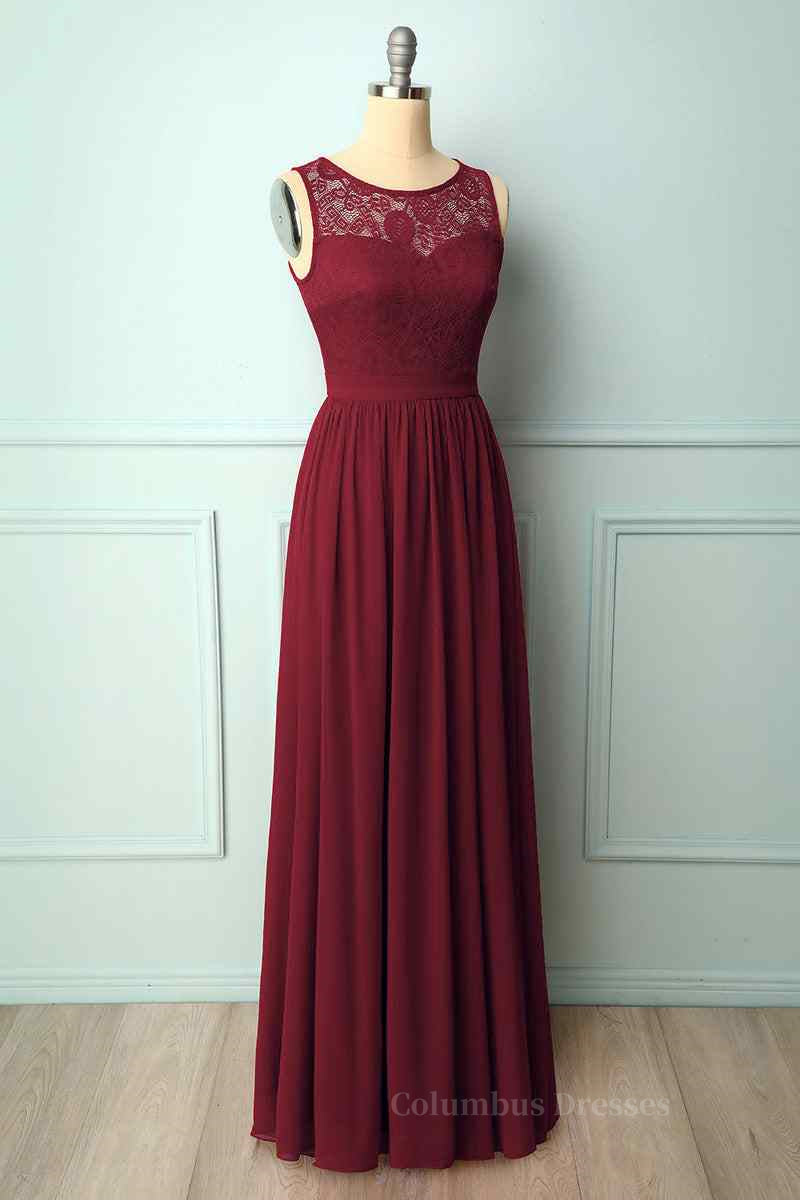 A-line Illusion Lace Neck Chiffon Long Bridesmaid Dress Secondary image
