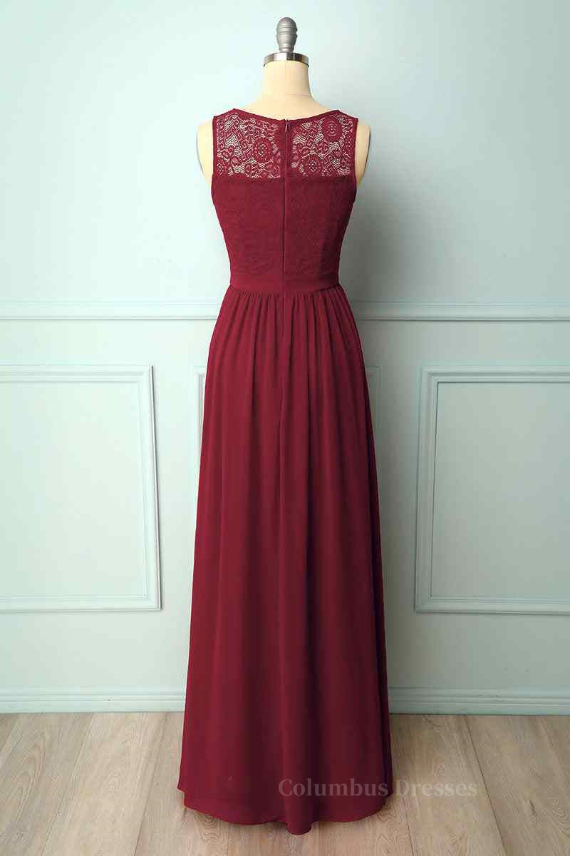 Bridesmaid Dresses 3 34 Length, A-line Illusion Lace Neck Chiffon Long Bridesmaid Dress Main image