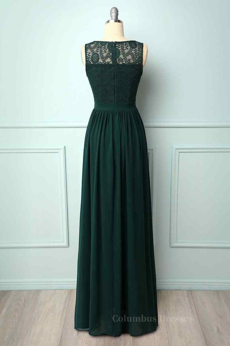 Bridesmaids Dress Websites, A-line Illusion Lace Neck Chiffon Long Bridesmaid Dress