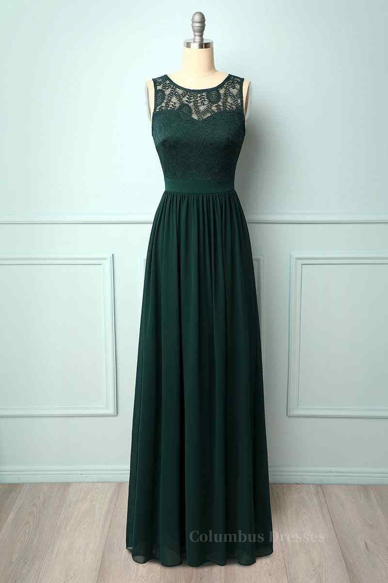 Bridesmaid Dresses Website, A-line Illusion Lace Neck Chiffon Long Bridesmaid Dress