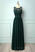 Bridesmaid Dresses Website, A-line Illusion Lace Neck Chiffon Long Bridesmaid Dress