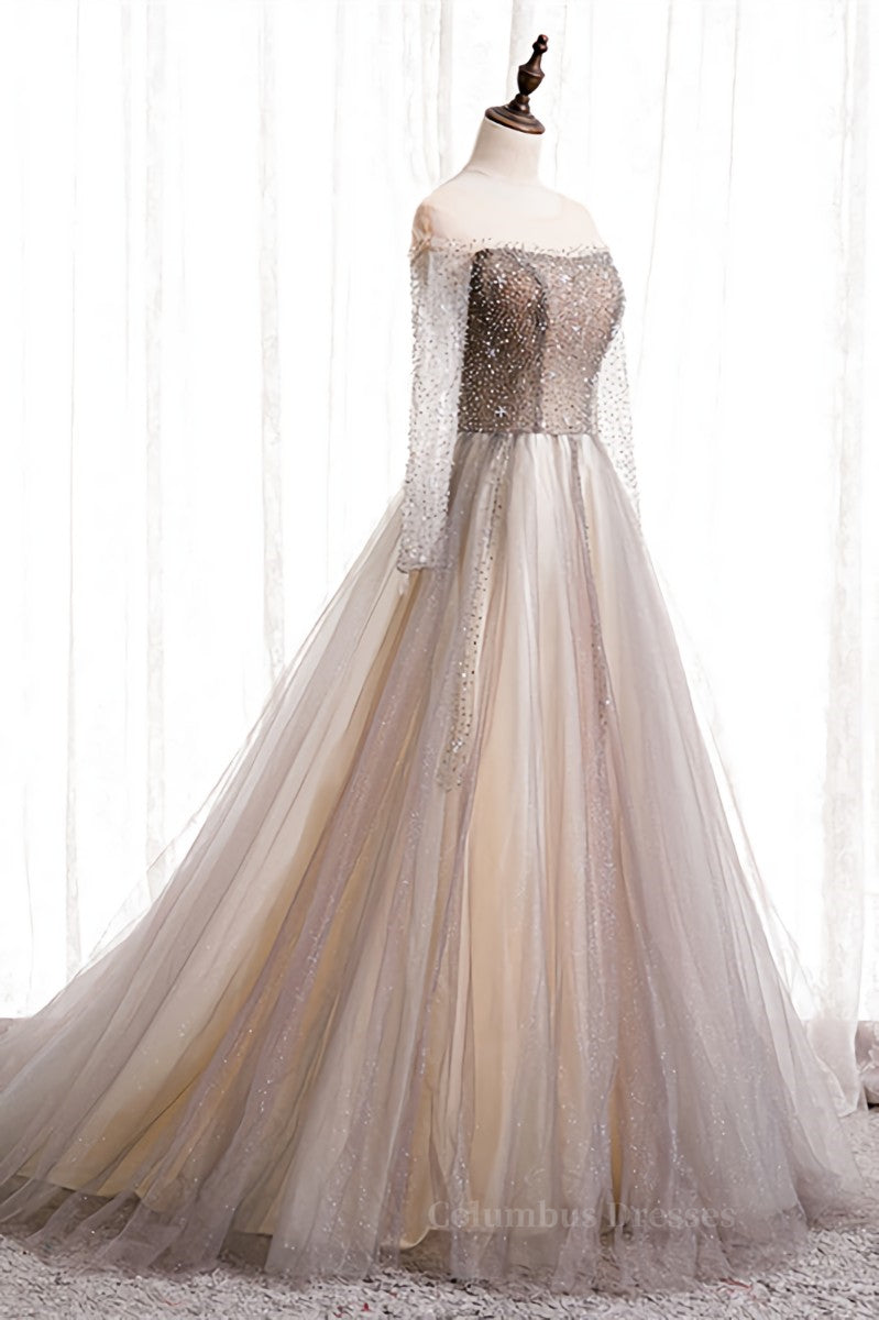 A-line Illusion Neck Long Sleeves Beaded Long Formal Dress Secondary image