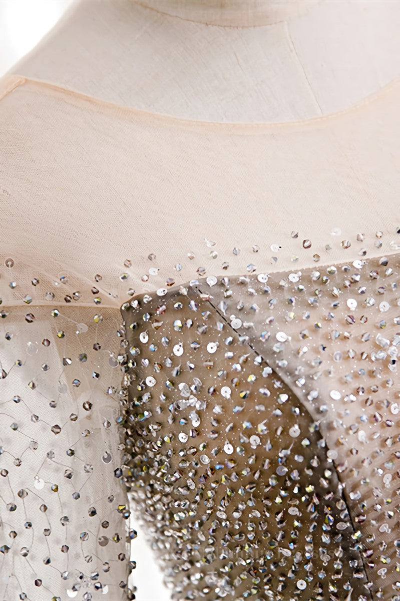 Formal Dress Places Near Me, A-line Illusion Neck Long Sleeves Beaded Long Formal Dress